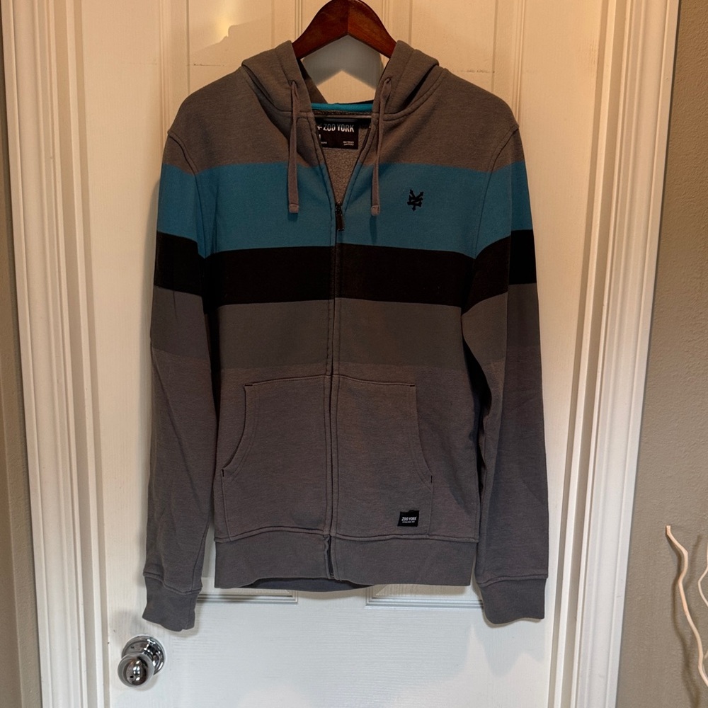 Zoo York Gray and Blue Zip-Up Sweater